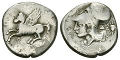 Corinth AR Stater, c. 300 BC Corinth, Corinthia. AR Stater (21-22 mm, 8.33 g), c. 300 BC. Obv. Pegasos flying left, Ϙ below. Rev. Head of Athena left, wearing corinthian helmet; behind, Helios facing,