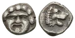 Selge AR Hemiobol, 4th Century BC Selge, Pamphylia. AR Hemiobol (7 mm, 0.47 g), 4th Century BC. Obv. Facing Gorgoneion. Rev. Lion's head right. SNG Aulock 5275. Good very fine.