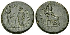 Tiberius AE19, Sardis Tiberius (14-37 AD). AE19 (4.91 g), Sardis, Lydia. Obv. ΣEBAΣTOΣ KAIΣAΡEΩN ΣAΡΔIANΩN, Tiberius standing facing left, raising up a kneeling Tyche of Sardis. Rev. ΣEBAΣTH IOΥΛIOΣ K