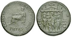 Caligula AE Sestertius Caligula (37-41 AD). AE Sestertius (35-36 mm, 27.75 g), Rome, 39-40 AD. Obv. C CAESAR DIVI AVG PRON AVG P M TR P III P P / PIETAS, Pietas, veiled and draped, seated to left, hol