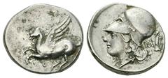 Corinth AR Stater, c. 300 BC Corinth, Corinthia. AR Stater (20-22 mm, 8.38 g), c. 300 BC. Obv. Pegasos flying left, Ϙ below. Rev. Head of Athena left, wearing corinthian helmet; behind, herm and monog