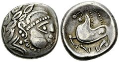 Eastern Celts AR Tetradrachm, Schnabelpferd type Eastern Celts, mint in northern Carpathian region. AR Tetradracm (24 mm, 9.99 g), 2nd Century BC. Schnabelpferd type, imitating Philip II of Macedon. O