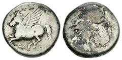 Corinth AR Stater, c. 300 BC Corinth, Corinthia. AR Stater (20-21 mm, 8.19 g), c. 300 BC. Obv. Pegasos flying left, Ϙ below. Rev. Head of Athena left, wearing laureate corinthian helmet; behind, Athen