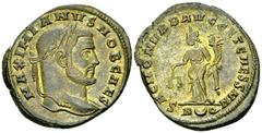 Galerius AE Follis, Moneta reverse Galerius (293-305 AD). AE Follis (29 mm, 8.79 g), Roma (Rome), 303-305 AD. Obv. MAXIMIANVS NOB CAES, laureate head right. Rev. SAC MON VRB AVGG ET CAESS NN, Moneta s