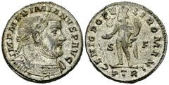Maximianus Herculius Follis, Treveri Maximianus Herculius (286-305 AD). AE Follis (26 mm, 9.81 g), Treveri (Trier) mint, c. 303-305 AD. Obv. IMP MAXIMIANVS AVG, Laureate and cuirassed bust right. Rev.