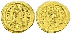 Iustinianus I AV Tremissis Iustinianus I (527-565 AD). AV Tremissis (15 mm, 1.48 g), Constantinopolis (Istanbul). Obv. DN IVSTINIANVS PP AVG, diademed, draped and cuirassed bust right. Rev. VICTORIA A