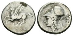 Corinth AR Stater, c. 300 BC Corinth, Corinthia. AR Stater (21 mm, 8.31 g), c. 300 BC. Obv. Pegasos flying left, Ϙ below. Rev. Head of Athena left, wearing laureate corinthian helmet; behind, Athena P
