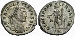 Diocletianus Follis, Treveri mint Diocletianus (284-305 AD). AE Follis (25-27 mm, 10.22 g), c. 296-297 AD, Treveri (Trier). Obv. IMP DIOCLETIANVS AVG, Laureate head right. Rev. GENIO POPVLI ROMANI, Ge