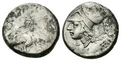 Corinth AR Stater, c. 300 BC Corinth, Corinthia. AR Stater (20 mm, 8.41 g), c. 300 BC. Obv. Pegasos flying left, Ϙ below. Rev. Head of Athena left, wearing laureate corinthian helmet; behind, I and Ar