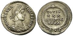 Constantius II AR Siliqua, Constantiopolis mint Constantius II (337-361 AD). AR Siliqua (19-20 mm, 1.90 g), Constantinopolis mint. Obv. D N CONSTANTIVS P F AVG, Pearl-diademed, draped and cuirassed bu