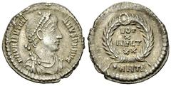 Valentinianus I AR Siliqua, Antioch mint Valentinianus I (364-375 AD). AR Siliqua (19 mm, 2.13 g), Antioch mint. Obv. D N VALENTINIANVS P F AVG, Pearl-diademed, draped and cuirassed bust right. Rev. V