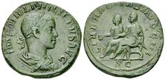 Philippus II AE Sestertius, Liberalitas reverse Philippus II (247-249 AD). AE Sestertius (30 mm, 16.43 g), Roma (Rome). Obv. IMP M IVL PHILIPPVS AVG, laureate, draped and cuirassed bust right, seen fr