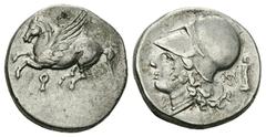 Corinth AR Stater, c. 300 BC Corinth, Corinthia. AR Stater (20-21 mm, 7.98 g), c. 300 BC. Obv. Pegasos flying left, Ϙ below. Rev. Head of Athena left, wearing corinthian helmet; behind, herm and monog