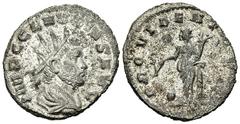 Claudius II Antoninianus, Providentia reverse Claudius II (268-270 AD). AE silvered Antoninianus (21 mm, 3.27 g), Roma (Rome). Obv. IMP C CLAVDIVS AVG, radiate, draped and cuirassed bust right, seen f