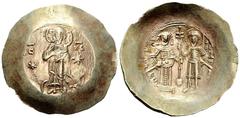 Manuel I Comnenus EL Aspron Trachy Manuel I Comnenus (1143-1180). EL Aspron Trachy (33 mm, 4.66 g), Constantinopolis (Istanbul). Obv. IC - XC, Christ Pantokrator standing facing on dais; two stars fla
