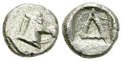 Corinth AR Diobol, c. 480-400 BC Corinth , Corinthia. AR Diobol (9 mm, 0.92 g), c. 480-400 BC. Obv. Bridled head of horse right. Rev. Δ within square incuse. BCD Corinth 35-6. Cleaned, otherwise, very