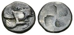 Klazomenai AR Diobol, c. 480-400 BC Ionia, Klazomenai. AR Diobol (10 mm, 0.95 g), c. 480-400 BC. Obv. Forepart of winged boar right. Rev. Quadripartite incuse square; K within one quarter. SNG Kayhan 