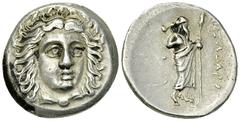 Pixodaros AR Didrachm Satraps of Caria. Pixodaros. AR Didrachm (20-21 mm, 6.98 g). C. 341/0-336/5 BC. Obv. Head of Apollo facing slightly right, wearing laurel wreath, drapery around neck. Rev. Zeus L