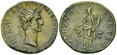 Nerva AE Dupondius, Fortuna reverse Nerva (96-98 AD). AE Dupondius (27-28 mm, 14.95 g). Rome, 97. Obv. IMP NERVA CAES AVG P M TR P COS III P P, Laureate head to right. Rev. FORTVNA AVGVST, Fortuna sta