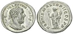 Macrinus AR Denarius, Felicitas reverse Macrinus (217-218). AR Denarius (20 mm, 3.17 g), Roma (Rome). Obv. IMP C M OPEL SEV MACRINVS AVG, laureate and cuirassed bust right. Rev. PONTIF MAX TR P II COS