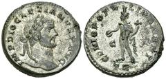 Diocletianus AE Follis, fully silvered Diocletianus (284-305 AD). AE Follis (26 mm, 9.9 g). Trier, c. 296/297. Obv. IMP DIOCLETIANVS P AVG, Laureate head right. Rev. GENIO POPVLI ROMANI, Genius standi