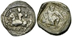 Tarsos AR Stater, c. 410-385 BC Tarsos , Cilicia. AR Stater (26 mm, 10.67 g), c. 410-385 BC. Obv. Warrior, holding two spears in right hand, on horse galloping left; to right, bee upward. Rev. TRZ (Ta