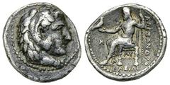 Alexander III AR Hemidrachm, Babylon Kings of Macedon. Alexander III (336-323 BC). AR Hemidrachm (14 mm, 2.06 g), Babylon, 325-323. Obv. Head of Herakles to right, wearing lion skin. Rev. BAΣIΛ / AΛEΞ