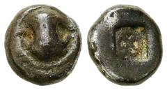 Boeotian League AR Hemiobol Boeotian League . AR Hemiobol (6-7 mm, 0.47 g), circa 475-450 BC. Obv. Half Boeotian shield. Rev. Wheel of four spokes, pellet in each corner; all within square. BCD 3, oth