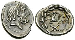 Aegira AR Hemidrachm Aegira , under the Achaean League. AR Hemidrachm (14-16 mm, 2.60 g), c. 86 BC. Obv. Laureate head of Zeus to right. Rev. Monogram of AX; above, forepart of goat to left with, to l