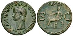 Caligula AE As, Vesta reverse Caligula (37-41 AD). AE As (28 mm, 11.36 g), Roma (Rome), 37-38 AD. Obv. C CAESAR AVG GERMANICVS PON M TR POT, bare head of Caligula left. Rev. VESTA / S - C, Vesta, veil
