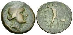 Messene AE Hemiobol or Hexachalkon, ex BCD Messene , Messenia. AE Hemiobol or Hexachalkon (23 mm, 6.23 g), c. 40s-30s BC. Obv. Head of Demeter to right, wearing diadem. Rev. Zeus Ithomatas right, hurl