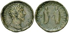 Marcus Aurelius, AE protocontorniate, rare Marcus Aurelius (161-180 AD). AE Sestertius with hammered-up edges (protocontorniate) (32-33 mm, 28.31 g), 161-162 AD, Rome. Obv. IMP CAES M AVREL ANTONINVS 