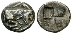 Alexander I AR Diobol Kings of Macedon. Alexander I (498-454 BC). AR Diobol (13 mm, 2.15 g). Obv. Forepart of goat right. Rev. Quadripartite incuse square. AMNG III, p. 137, 23, pl. XXVII, 9 = Traité 