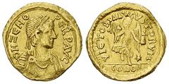 Zeno AV Tremissis Zeno (474-491 AD). AR Tremissis (14 mm, 1.44 g), Constantinopolis (Istanbul). Obv. D N ZENO PERP AVG, diademed, draped and cuirassed bust right. Rev: VICTORIA AVGVSTORVM / CONOB, Vic