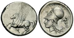 Corinth AR Stater, c. 375-300 BC Corinth , Corinthia. AR Stater (23 mm, 8.35 g), circa 375-300 BC. Obv. Ϙ Pegasus flying left with straight wings. Rev. Head of Athena to left, wearing Corinthian helme