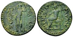 Tenea AE Tetrachalkon Tenea (under the Achaean League), Achaia. AE Tetrachalkon (19 mm, 4.35 g), 191-146 BC. Obv. KΛEAP/XOΣ, Zeus, nude, standing left, holding Nike in his right hand and long scepter 