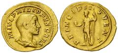 Philip II Aureus, RIC 218a Philippus I Arabs (244-249 AD) for Philippus II as Caesar. AV Aureus (20-22 mm, 4.66 g), Rome mint, 244-247 AD. Obv. M IVL PHILIPPVS CAES, Draped bust right. Rev. PRINCIPI I