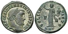 Maximinus II Daia AE Nummus, Antioch Maximinus II Daia (305-313 AD). AE Nummus (21 mm, 5.11 g), Antioch, 312-313 AD. Obv. IMP C GAL VAL MAXIMINVS P F AVG, Laureate head right. Rev. SOLI INVICTO; Sol s