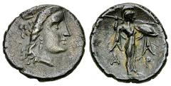 Argos AR Diobol, ex BCD Argos, Argolis. AR Diobol (12-13 mm, 1.43 g), c. 270s/260s BC. Obv. Head of Hera right, wearing stephane. Rev. The Palladion to right (a helmeted and draped statuette of Athena