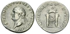Titus AR Denarius, RIC 123 Titus (79-81 AD). AR Denarius (18 mm, 3.27 g), Roma (Rome), January - June 80. Obv. IMP TITVS CAES VESPASIAN AVG P M, laureate head to left. Rev. TR P IX IMP XV COS VIII P P
