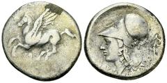 Corinth AR Stater, c. 300 BC Corinth, Corinthia. AR Stater (21 mm, 8.31 g), c. 300 BC. Obv. Pegasos flying left, Ϙ below. Rev. Head of Athena left, wearing laureate corinthian helmet; behind, Athena P