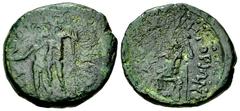 Kleitor AE Tetrachalkon, ex BCD Kleitor (under the Achaean League), Peloponnesos. AE Tetrachalkon (4.32 g, 21 mm), 191-146 BC. Obv. [Illegible inscription], Zeus, nude, standing left, holding Nike in 