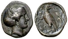 Olympia Hemidrachm, ex BCD Olympia, Elis. Hera Mint. AR Hemidrachm (15-17 m, 2.73 g), 360 BC (the 105th Olympiad). Obv. Head of nymph Olympia right, wearing pendant earring, plain necklace and a sphen