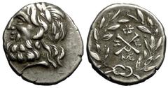 Messene (under the Achaean League) AR Hemidrachm, rare and ex BCD Messene , under the Achaean League. AR Hemidrachm (14-15 mm, 2.50 g), c. 191-183 BC. Obv. Laureate head of Zeus left. Rev. Central mon