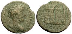 Marcus Aurelius AE 3 Assaria, temple of Eileithuia reverse, Aegium, ex BCD and very rare Marcus Aurelius (161-180 AD). AE 3 Assaria (28.5 mm, 11.09 g), c. later 160s-early 170s, Aegium, Achaia. Obv. A
