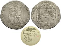 Retegno, Filippo stretto 1676, ex coll. Gottlieb Wüthrich, variante rara Retegno. Antonio Teodoro Trivulzio, principe del S.R.I. e barone di Retegno (1676-1678). AR Filippo stretto 1676 (27.48 g, 41 m