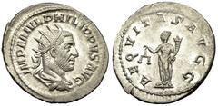 Philippus I Arabs Antoninianus, Aequitas reverse Philippus I Arabs (244-249 AD). AR Antoninianus (4.19 g, 21-24 mm), Roma (Rome), 244-247 AD. Obv. IMP M IVL PHILIPPVS AVG, Radiate, draped and cuirasse