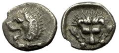 Uncertain Carian mint, AR Hemiobol Uncertain Carian mint . AR Hemiobol (7 mm, 0.51 g), c. 1st half of 4th Century BC. Obv. Forepart of lion left. Rev. Forepart of lion facing. Klein KM, p. 63, 506; Tr