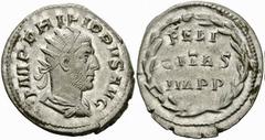 Philippus I. Antoninianus, RIC IV 60 Philippus I. Arabs (244-249 AD). AR Antoninianus (21-23 mm, 3.80 g), Roma (Rome), 247-249 AD. Obv. IMP PHILIPPVS AVG, radiate, draped and cuirassed bust right, see