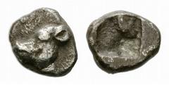 Lesbos (?) AR Tetartemorion, c. 500 BC Lesbos , island off Ionia. AR Tetartemorion (6-7 mm, 0.37 g), c. 500 BC. Obv. Head of boar left. Rev. Irregular incuse. Cf. Klein KM 118 (slightly different boar